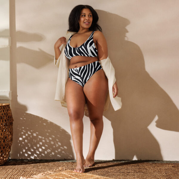 Zebra print watercolor high-waisted bikini - Image 3