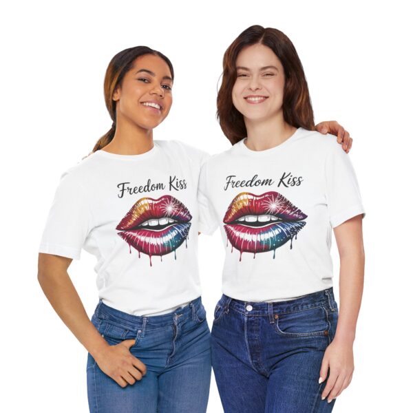 Freedom Kiss Unisex Tee, LGBTQ Pride Shirt, Colorful Lips Graphic Tee, Gift for Friends, Summer Fashion, Casual Wear - Image 2