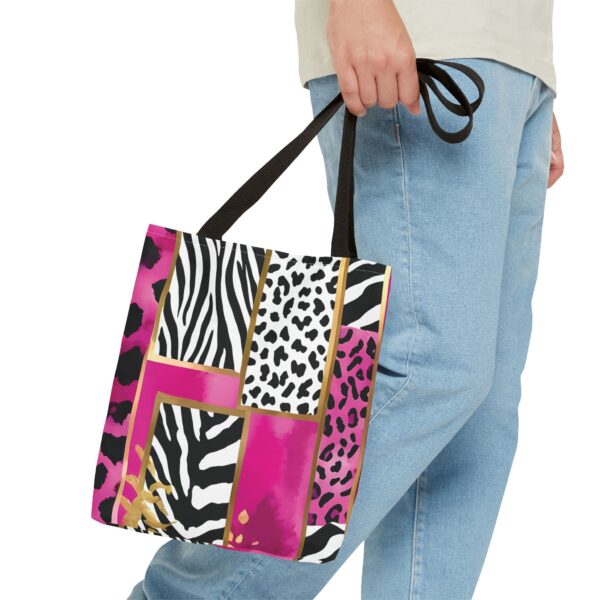 Bold Animal Print Tote Bag – Hot Pink Gold Watercolor All-Over Print - Image 3