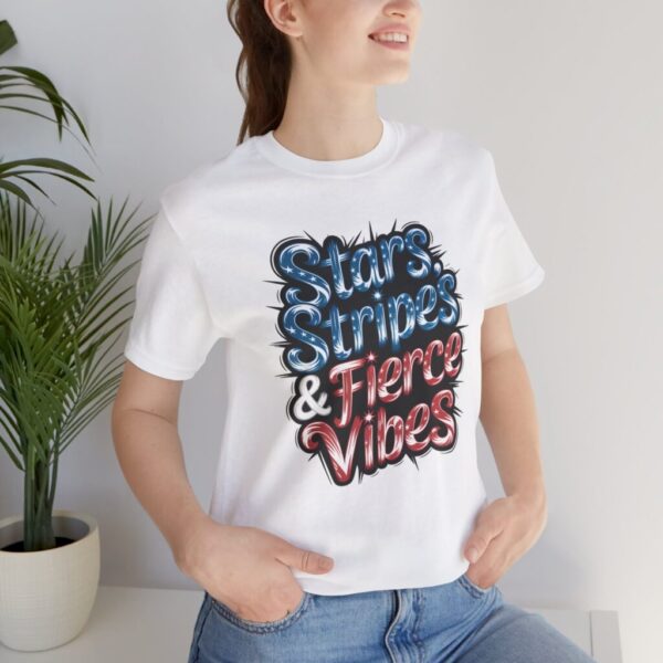 Copy of Stars, Stripes, and Fierce Vibes Tee - Unisex Short Sleeve Shirt, Patriotic T-Shirt, Summer Fashion, Gift for Her, Independence Day Outfit