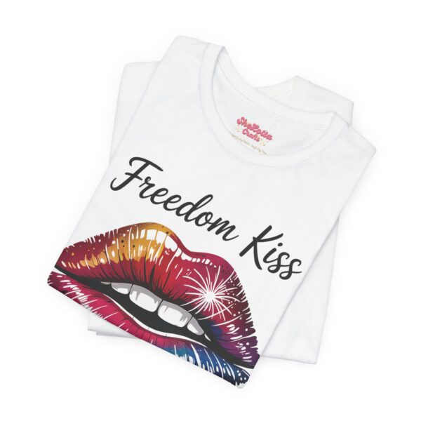 Freedom Kiss Unisex Tee, LGBTQ Pride Shirt, Colorful Lips Graphic Tee, Gift for Friends, Summer Fashion, Casual Wear - Image 3