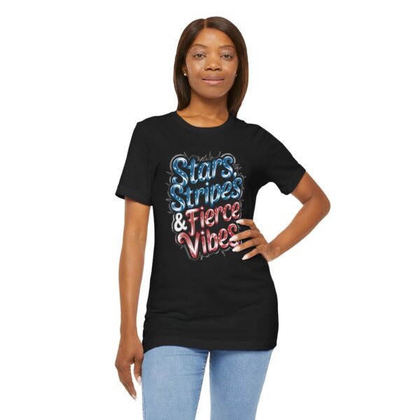 Stars, Stripes, and Fierce Vibes Tee - Unisex Short Sleeve Shirt, Patriotic T-Shirt, Summer Fashion, Gift for Her, Independence Day Outfit - Image 9