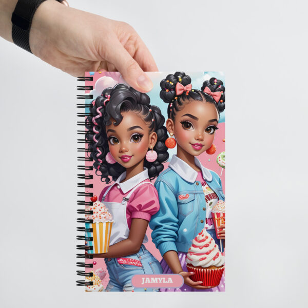 SWhimsical Cute African American Girls Notebook – Snack-Themed Cartoon Journal for Kids – Personalized Frosting Name – Cupcake Popcorn Slushy Aesthetic – Pastel Child’s Notebookpiral notebook - Image 5
