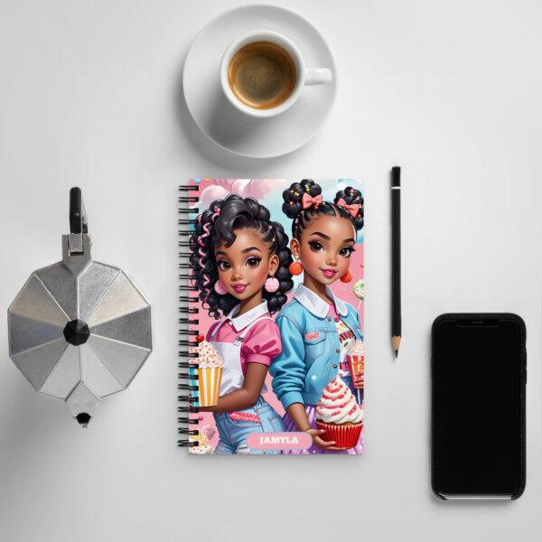 SWhimsical Cute African American Girls Notebook – Snack-Themed Cartoon Journal for Kids – Personalized Frosting Name – Cupcake Popcorn Slushy Aesthetic – Pastel Child’s Notebookpiral notebook - Image 6