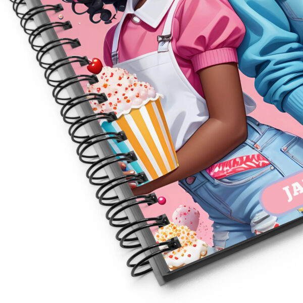 SWhimsical Cute African American Girls Notebook – Snack-Themed Cartoon Journal for Kids – Personalized Frosting Name – Cupcake Popcorn Slushy Aesthetic – Pastel Child’s Notebookpiral notebook - Image 3