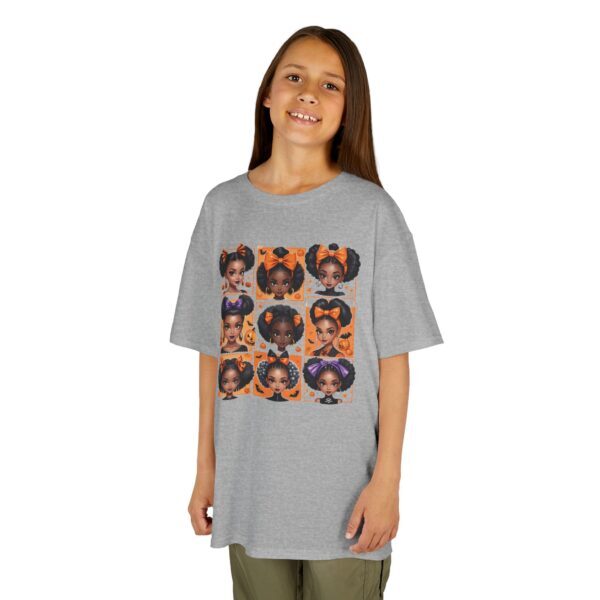 Halloween Girls T-Shirt – Spooky Cute Afro Puffs & Bows | Black Girl Magic Fall Tee | Kids Trick-or-Treat Shirt | Pumpkin Season Shirt - Image 5