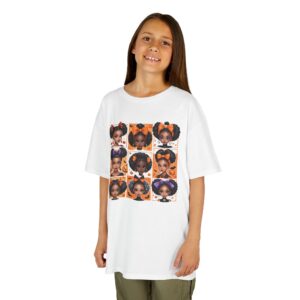 Halloween Girls T-Shirt – Spooky Cute Afro Puffs & Bows | Black Girl Magic Fall Tee | Kids Trick-or-Treat Shirt | Pumpkin Season Shirt